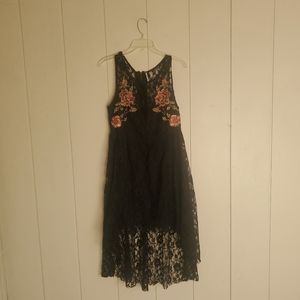 Free People Russian Nesting Doll Black Lace Dress - Size Medium High Low…